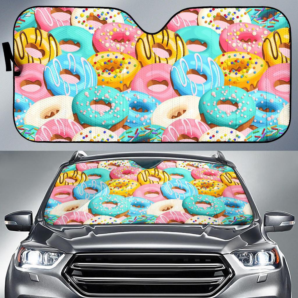 Colorful Donut Pattern Print Car Sun Shade-grizzshop