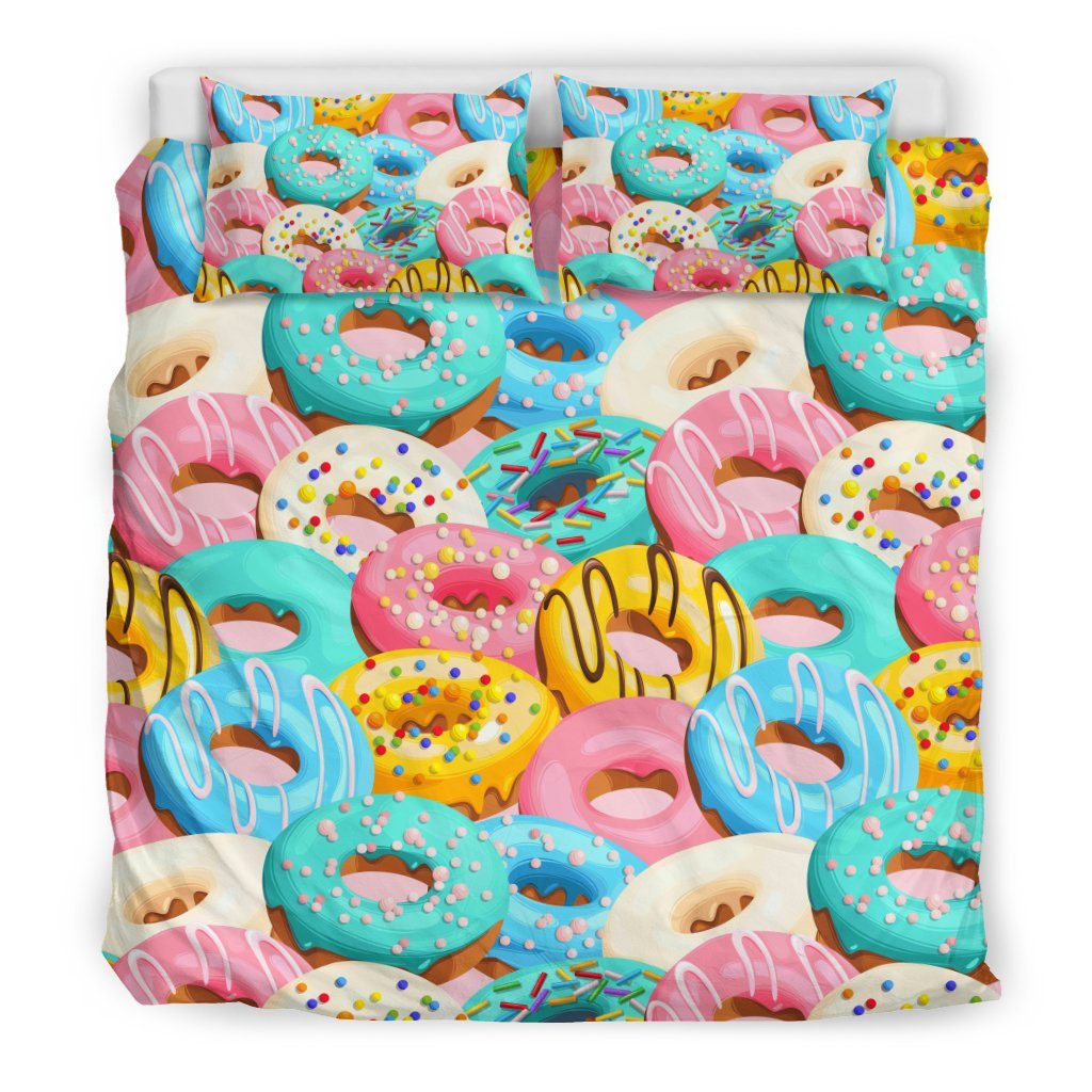 Colorful Donut Pattern Print Duvet Cover Bedding Set-grizzshop