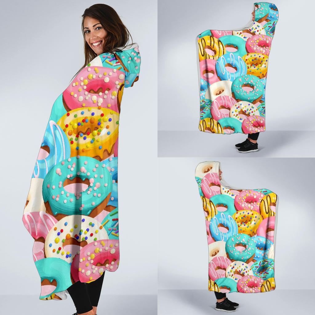 Colorful Donut Pattern Print Hooded Blanket-grizzshop
