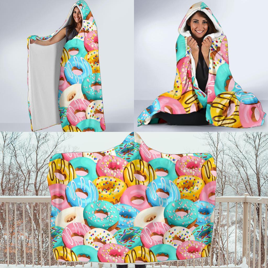 Colorful Donut Pattern Print Hooded Blanket-grizzshop