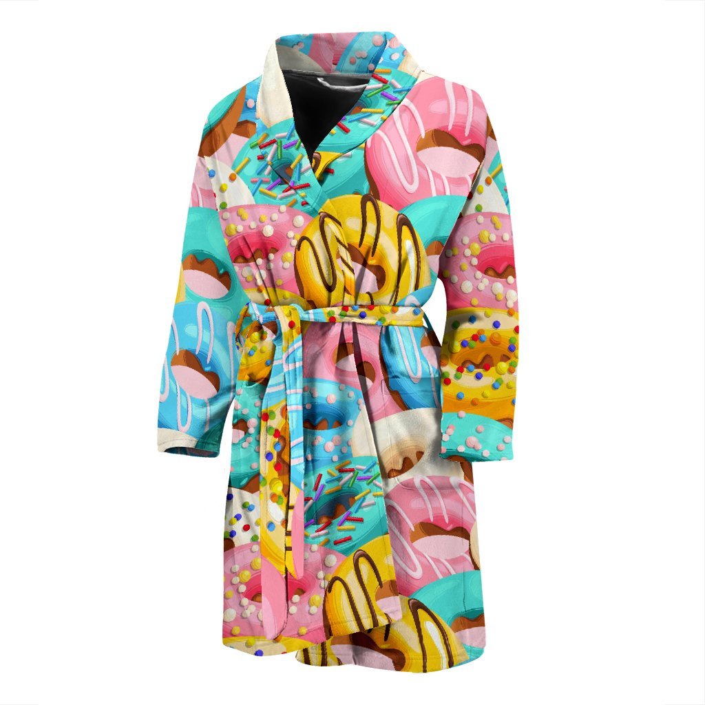Colorful Donut Pattern Print Men Long Robe-grizzshop