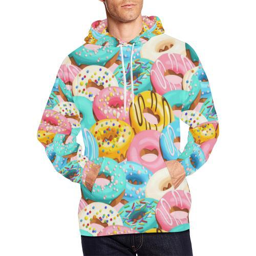 Colorful Donut Pattern Print Men Pullover Hoodie-grizzshop