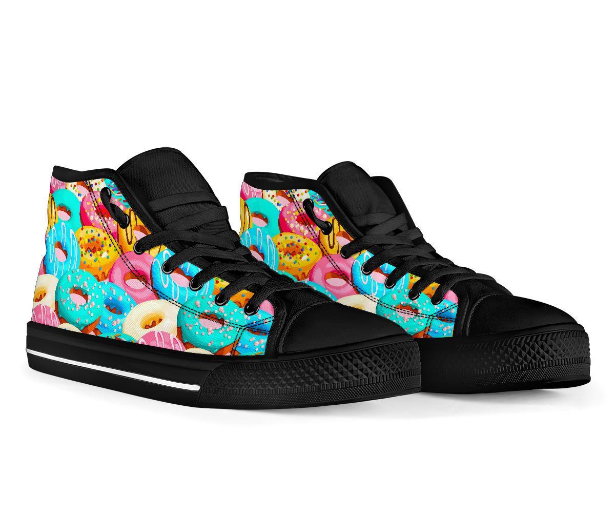 Colorful Donut Pattern Print Men Women's High Top Shoes-grizzshop