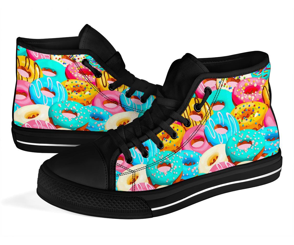 Colorful Donut Pattern Print Men Women's High Top Shoes-grizzshop