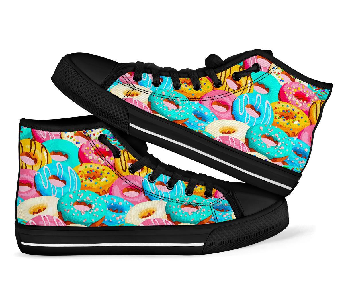 Colorful Donut Pattern Print Men Women's High Top Shoes-grizzshop