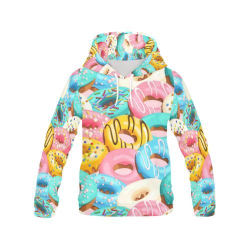 Colorful Donut Pattern Print Women Pullover Hoodie-grizzshop