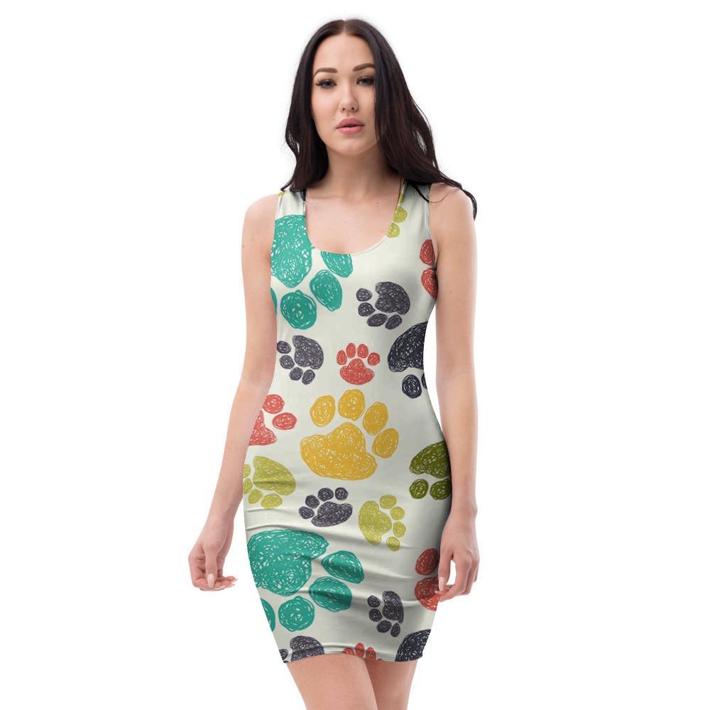 Colorful Doodle Paw Bodycon Dress-grizzshop