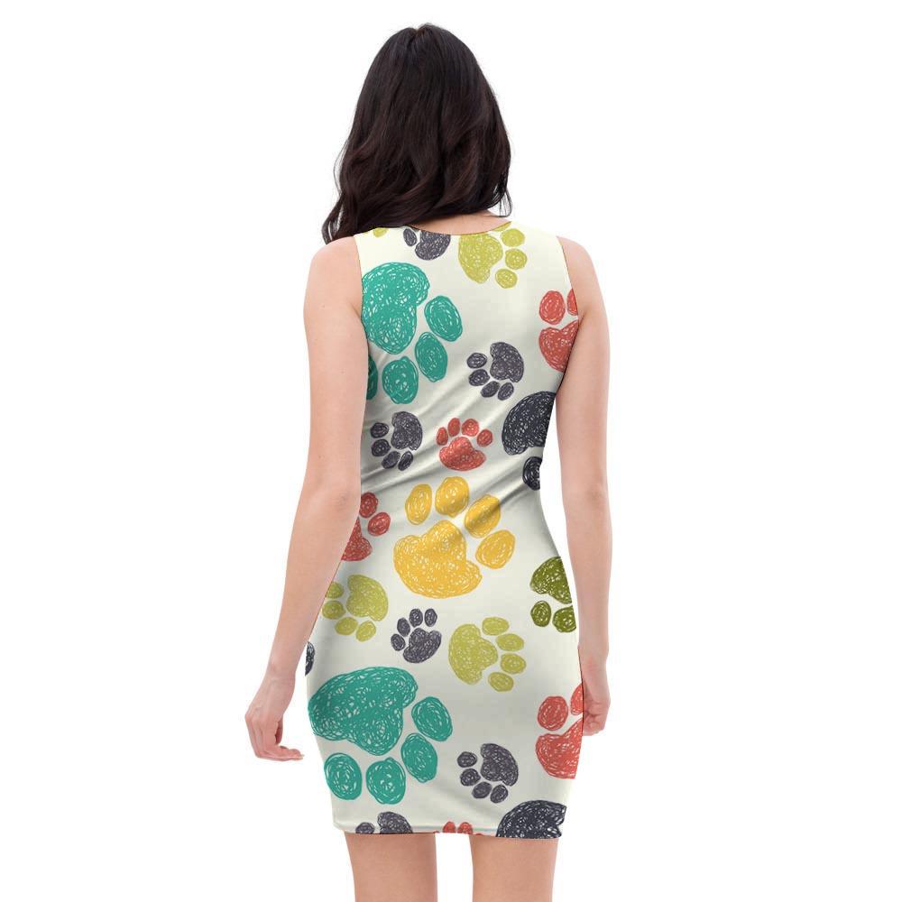 Colorful Doodle Paw Bodycon Dress-grizzshop