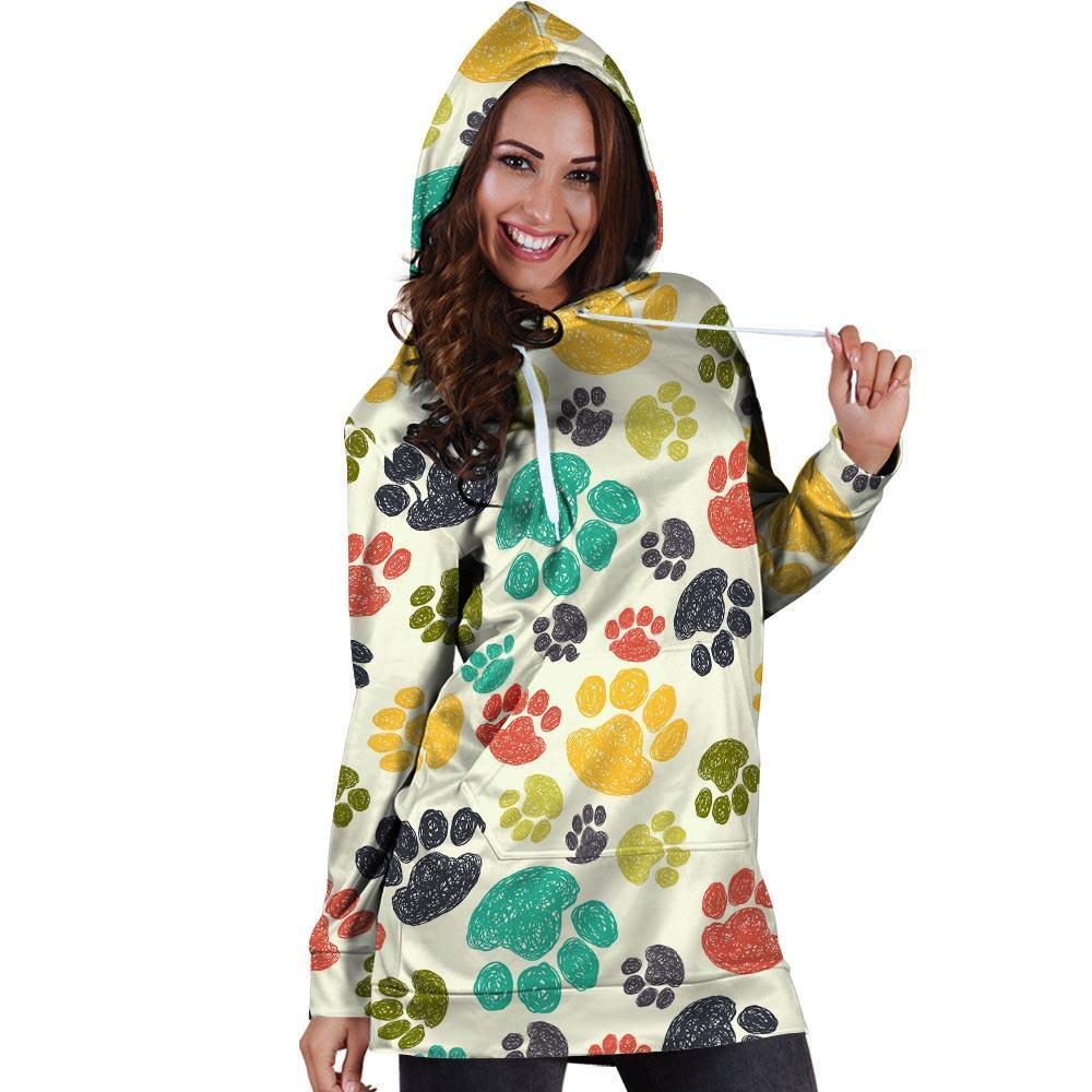 Colorful Doodle Paw Hoodie Dress-grizzshop