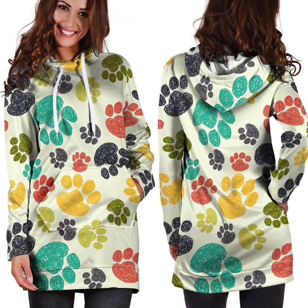 Colorful Doodle Paw Hoodie Dress-grizzshop