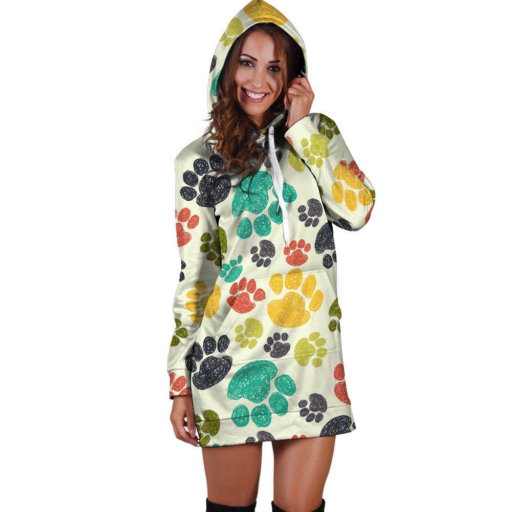 Colorful Doodle Paw Hoodie Dress-grizzshop