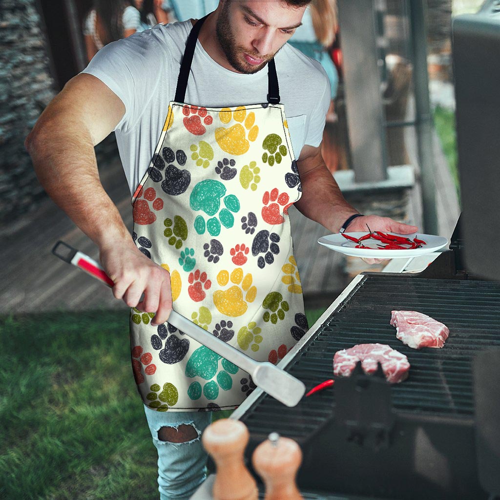 Colorful Doodle Paw Men's Apron-grizzshop
