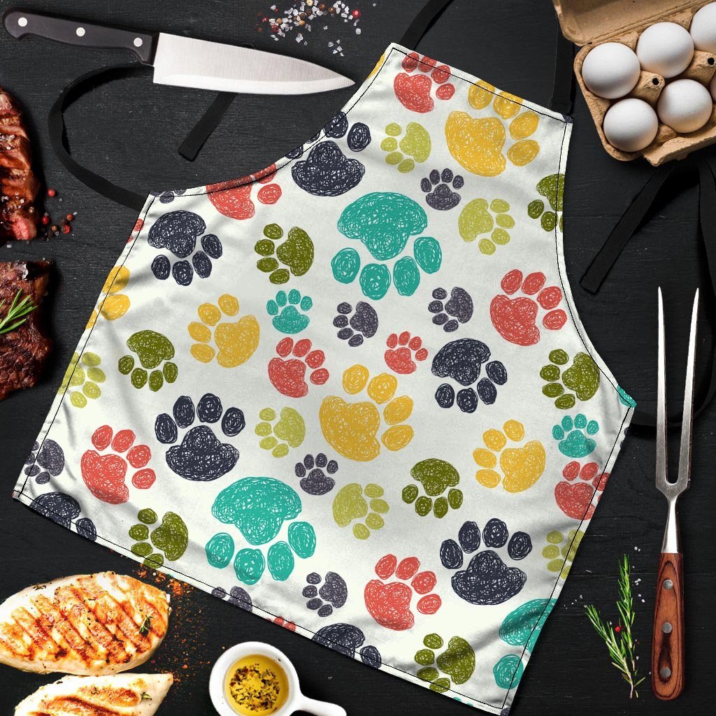 Colorful Doodle Paw Men's Apron-grizzshop