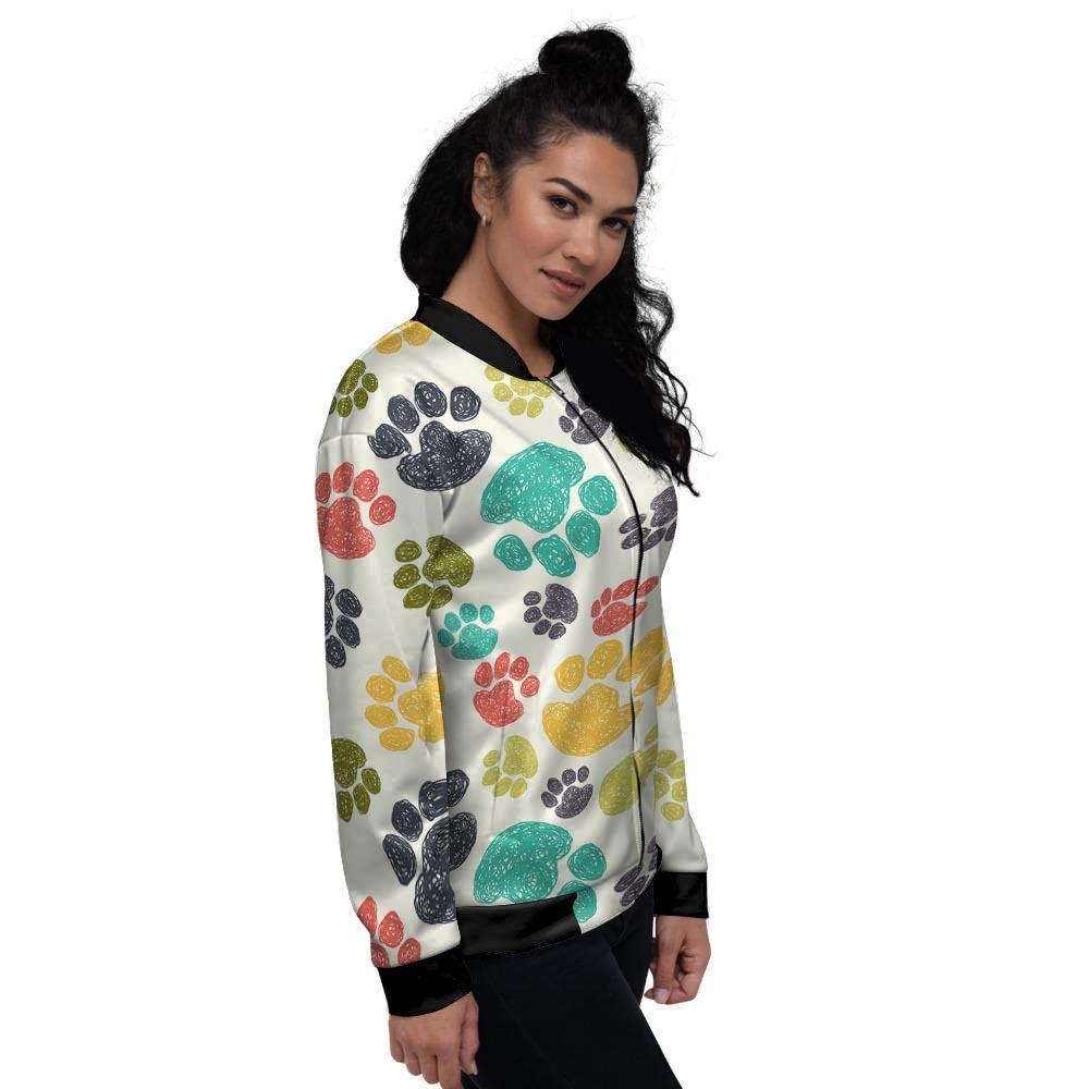 Colorful Doodle Paw Women's Bomber Jacket-grizzshop