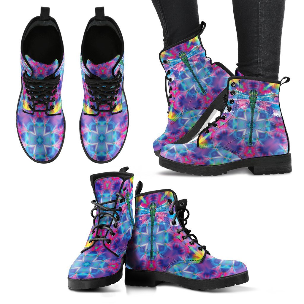 Colorful Dragonfly Women's Leather Boots-grizzshop