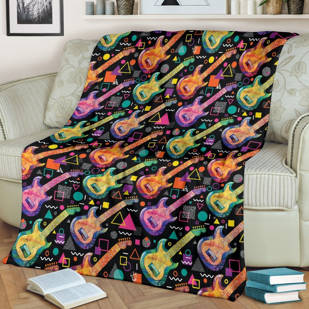 Colorful Electric Guitar Pattern Print Blanket-grizzshop