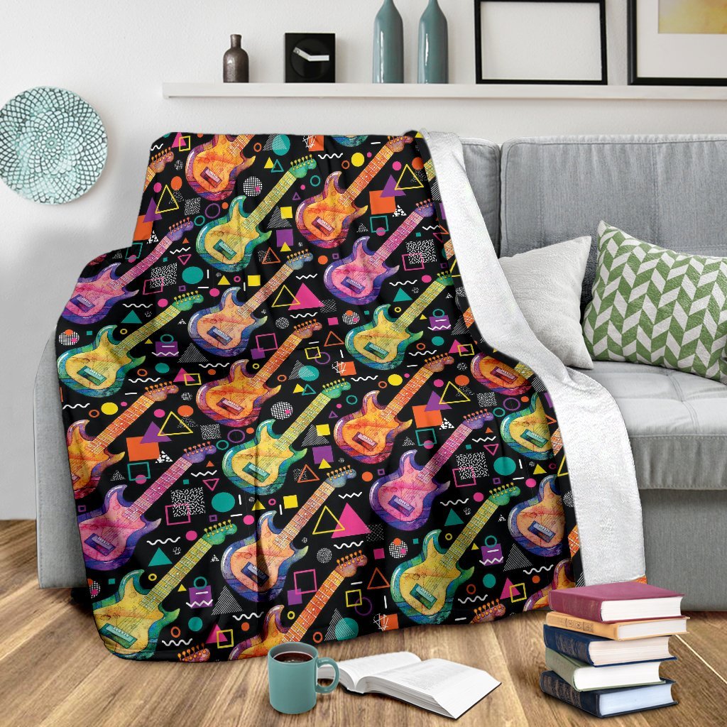 Colorful Electric Guitar Pattern Print Blanket-grizzshop
