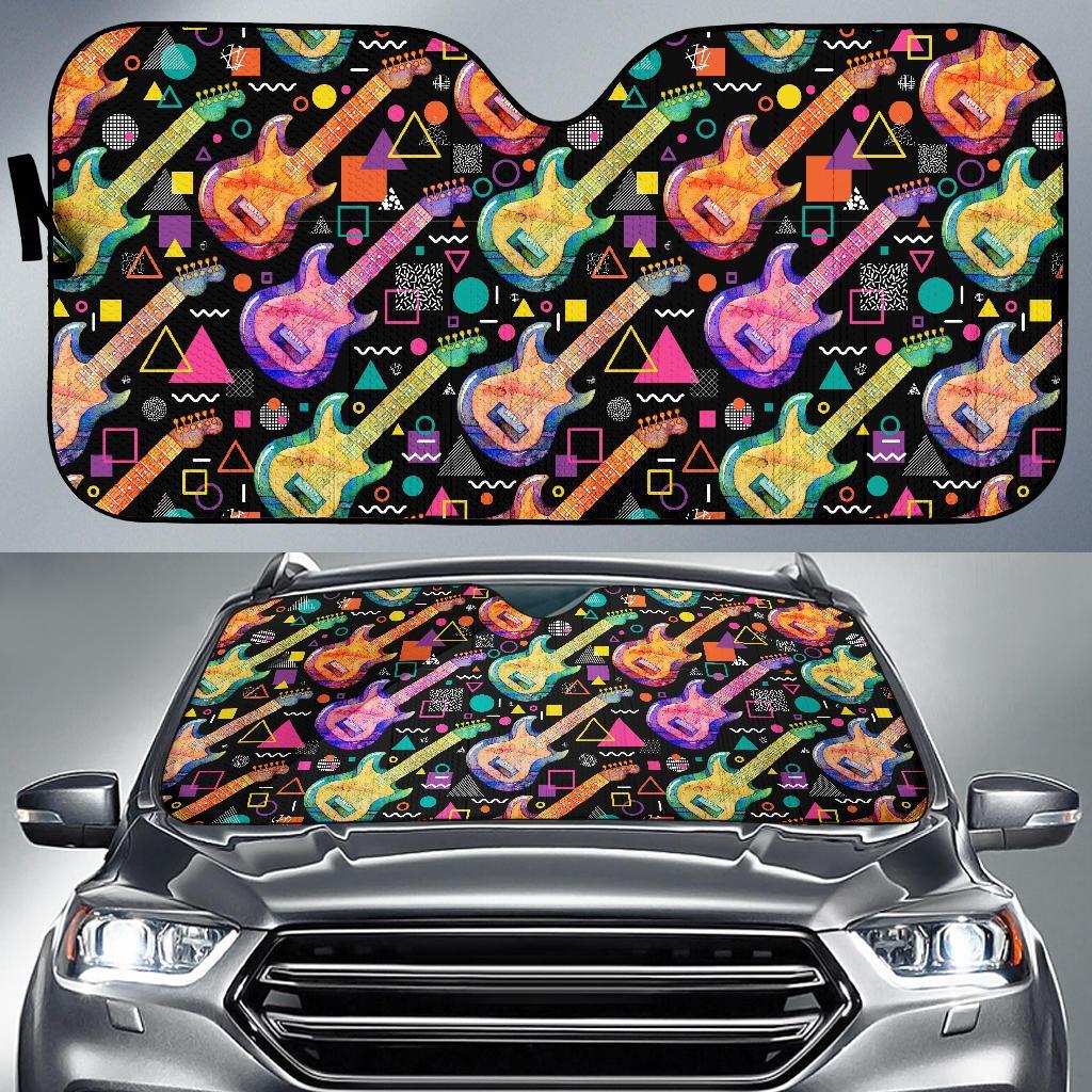 Colorful Electric Guitar Pattern Print Car Sun Shade-grizzshop