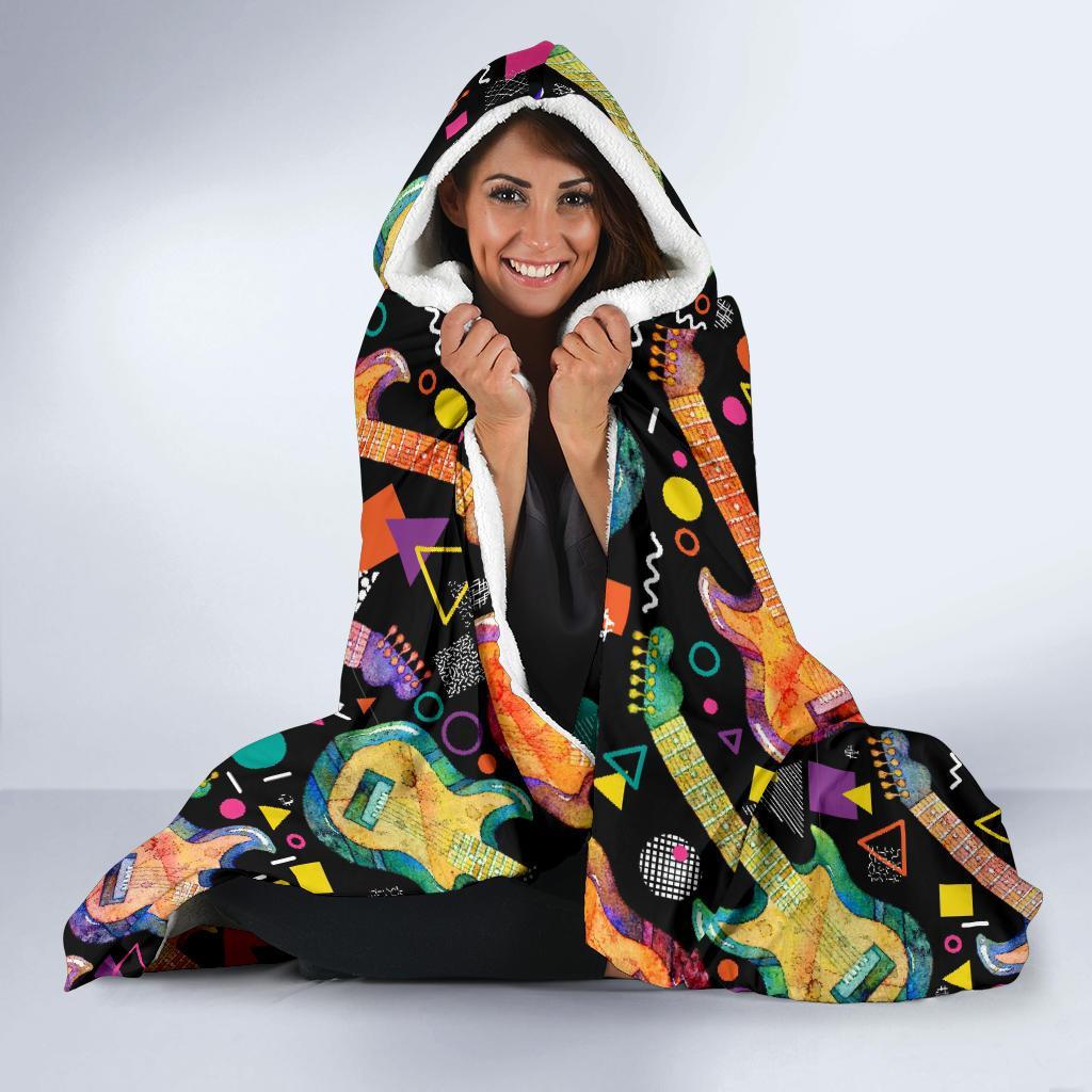Colorful Electric Guitar Pattern Print Hooded Blanket-grizzshop