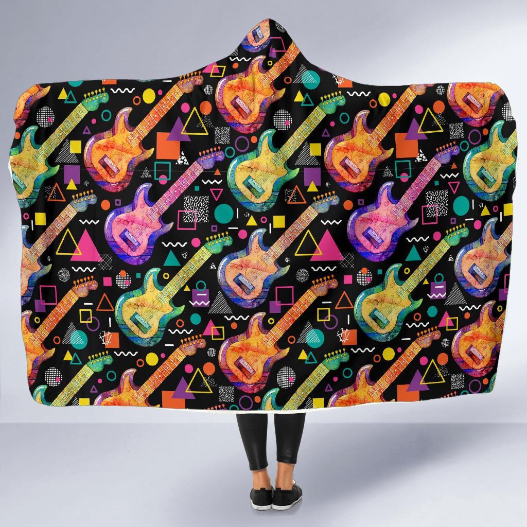 Colorful Electric Guitar Pattern Print Hooded Blanket-grizzshop
