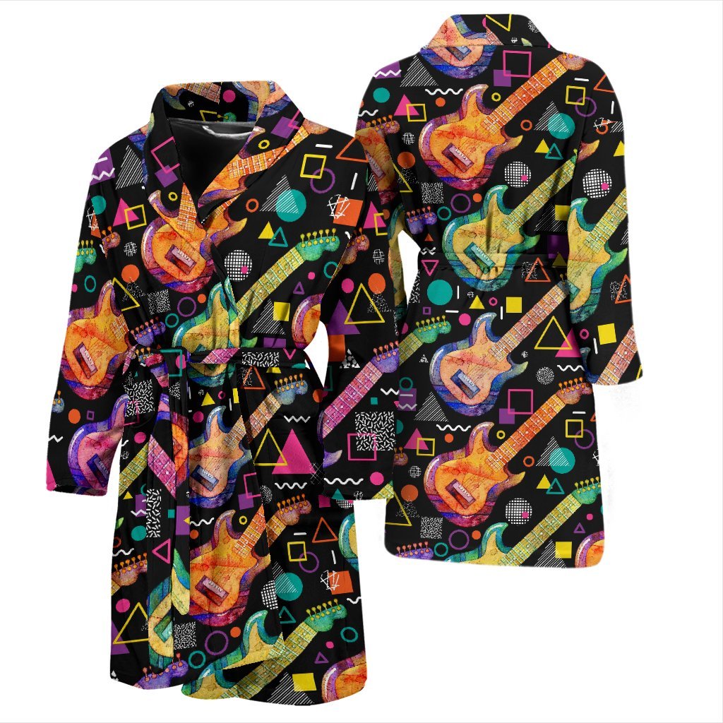 Colorful Electric Guitar Pattern Print Men Long Robe-grizzshop