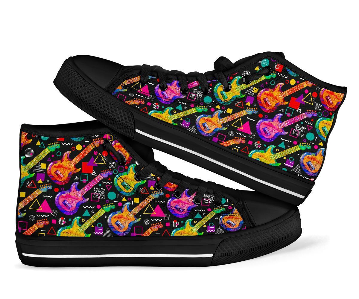 Colorful Electric Guitar Pattern Print Men Women's High Top Shoes-grizzshop
