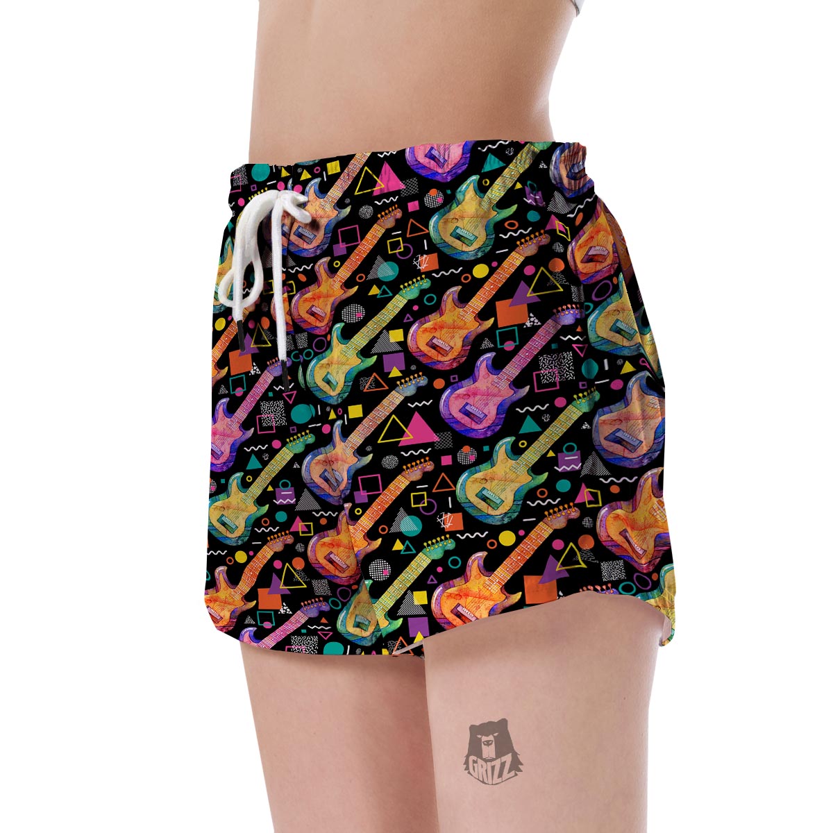 Colorful Electric Guitar Pattern Print Women's Shorts-grizzshop