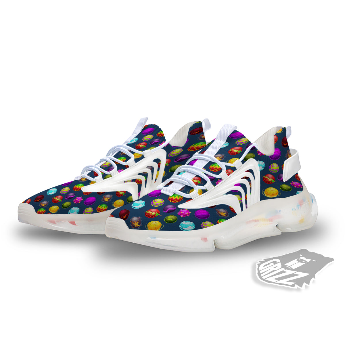 Colorful Galaxy Planets And Space Stars Print Pattern White Gym Shoes-grizzshop