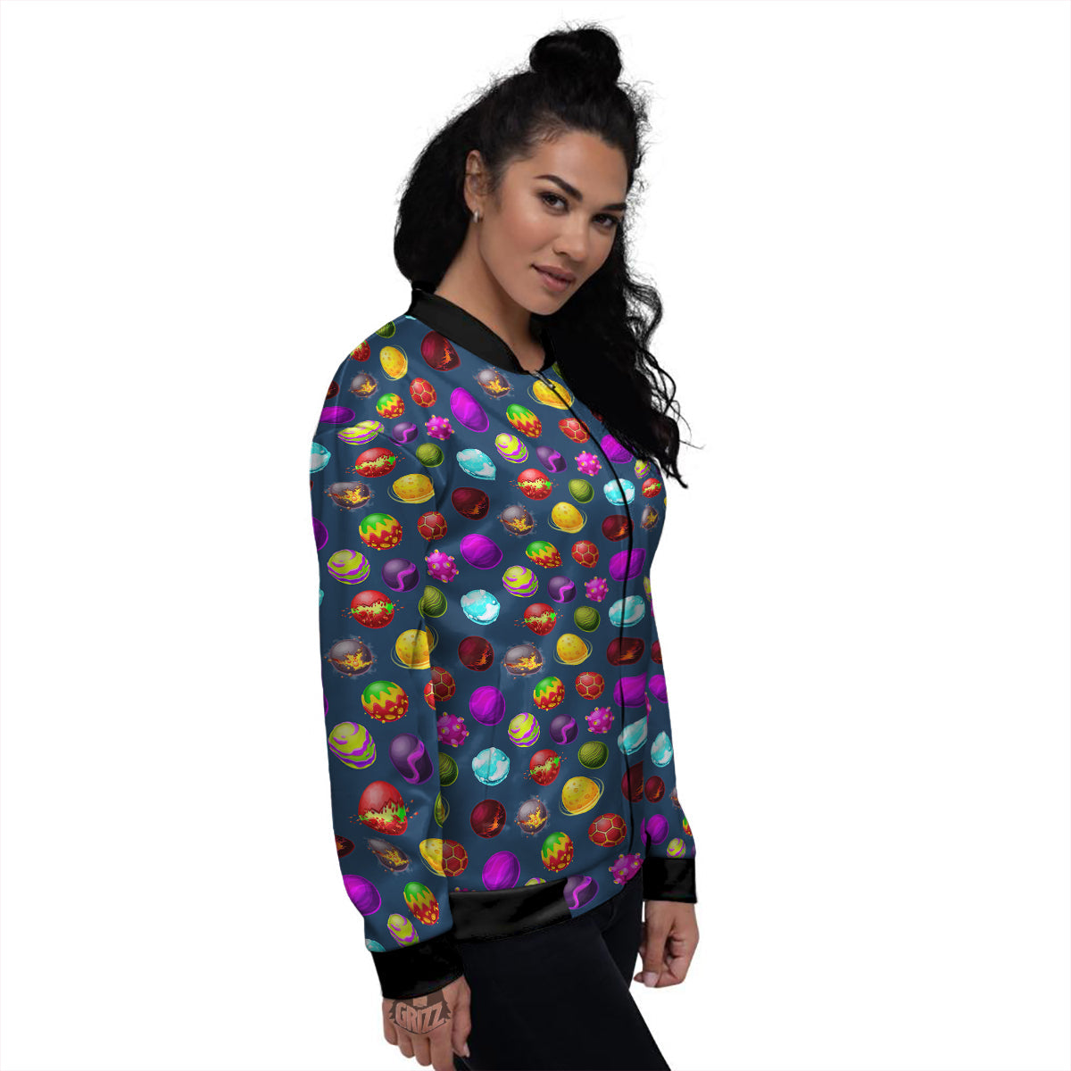 Colorful Galaxy Planets And Space Stars Print Pattern Women's Bomber Jacket-grizzshop