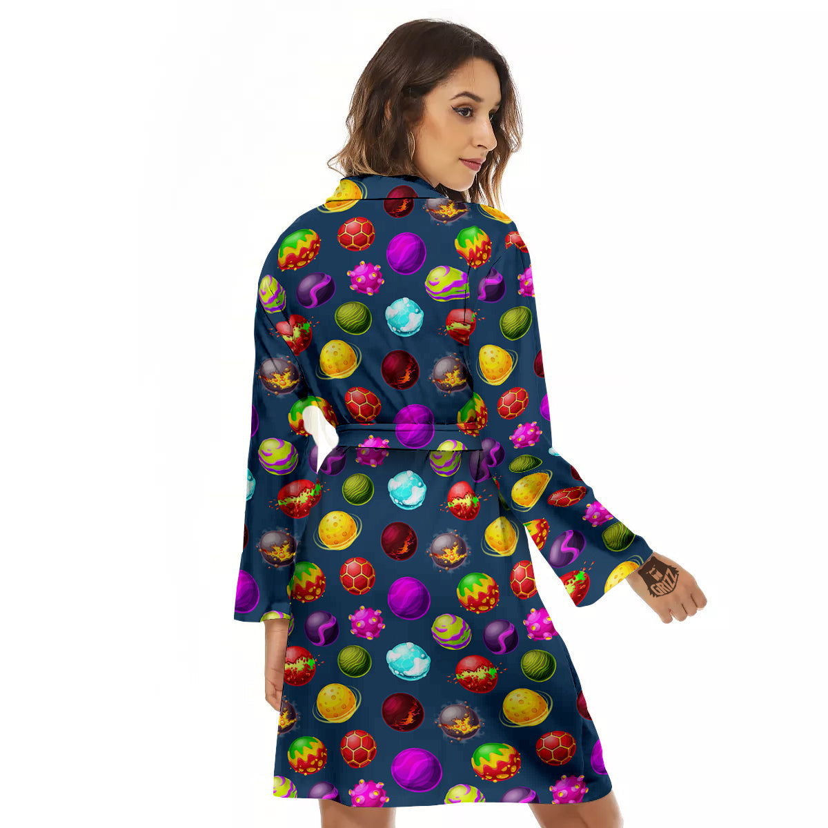 Colorful Galaxy Planets And Space Stars Print Pattern Women's Robe-grizzshop