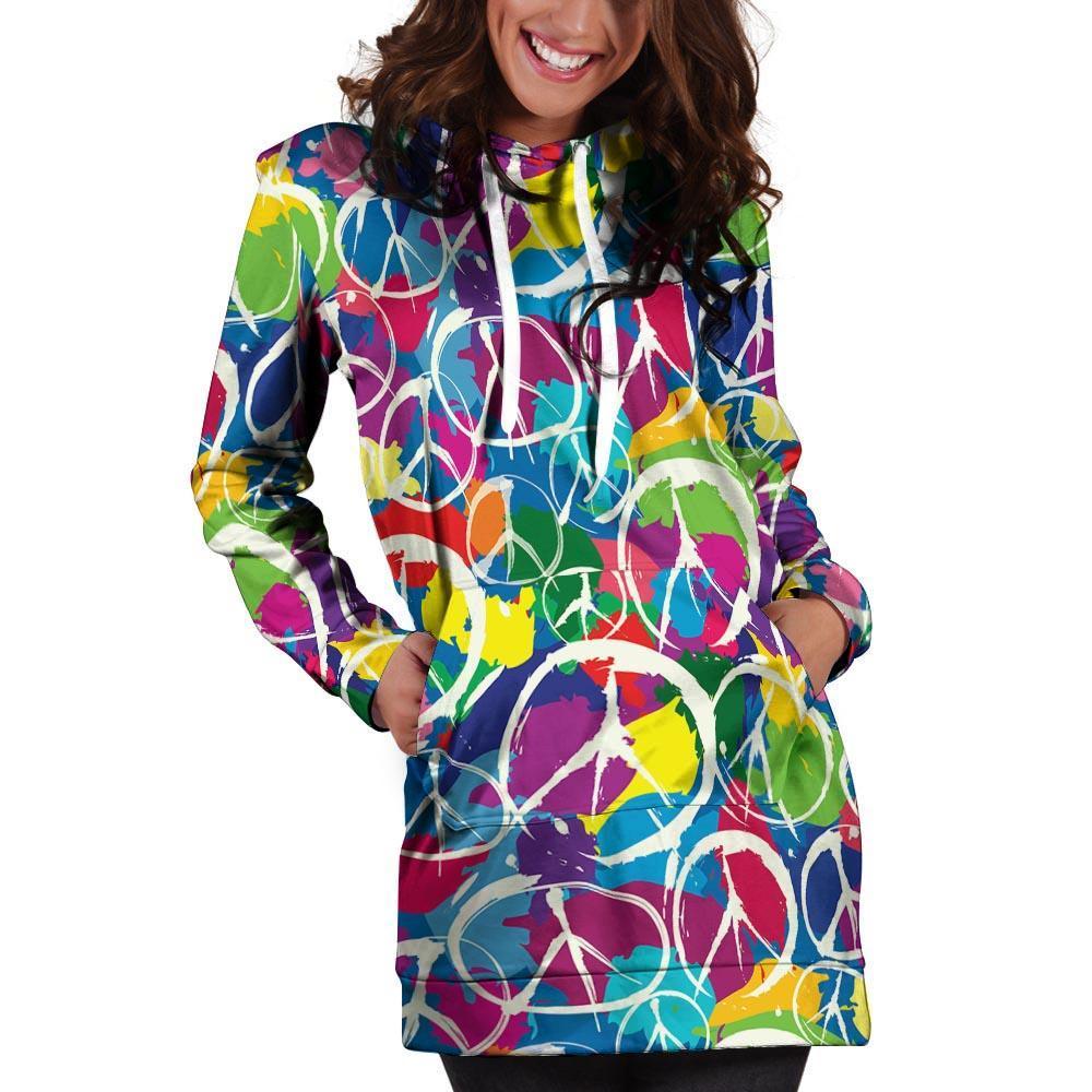 Colorful Hippie Hoodie Dress-grizzshop