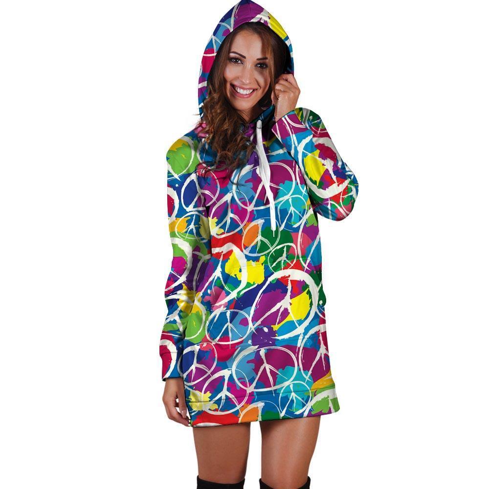Colorful Hippie Hoodie Dress-grizzshop