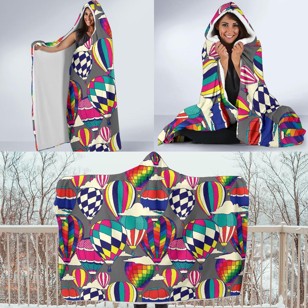 Colorful Hot Air Balloon Pattern Print Hooded Blanket-grizzshop