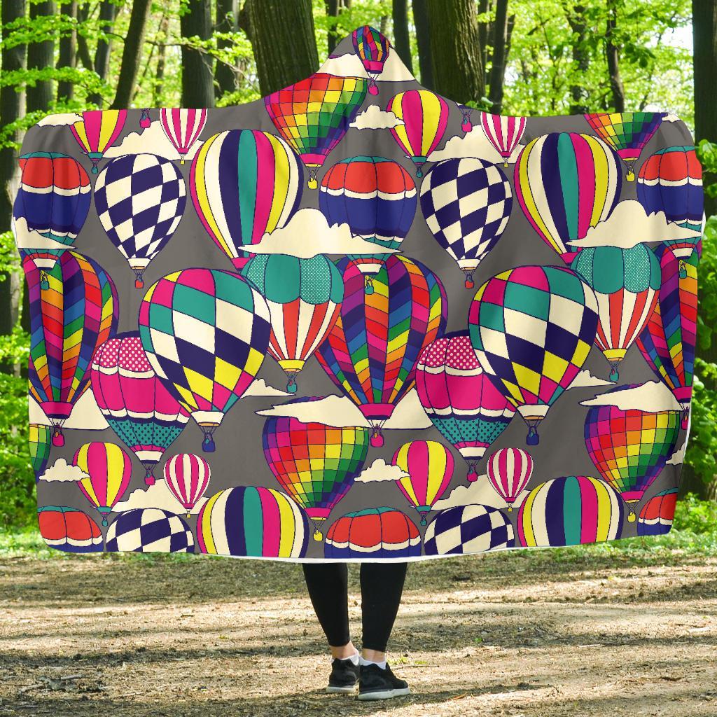 Colorful Hot Air Balloon Pattern Print Hooded Blanket-grizzshop