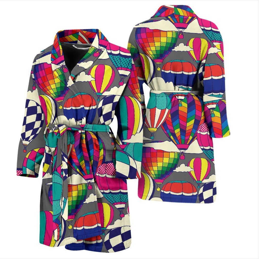 Colorful Hot Air Balloon Pattern Print Men Long Robe-grizzshop