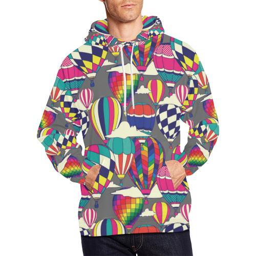 Colorful Hot Air Balloon Pattern Print Men Pullover Hoodie-grizzshop