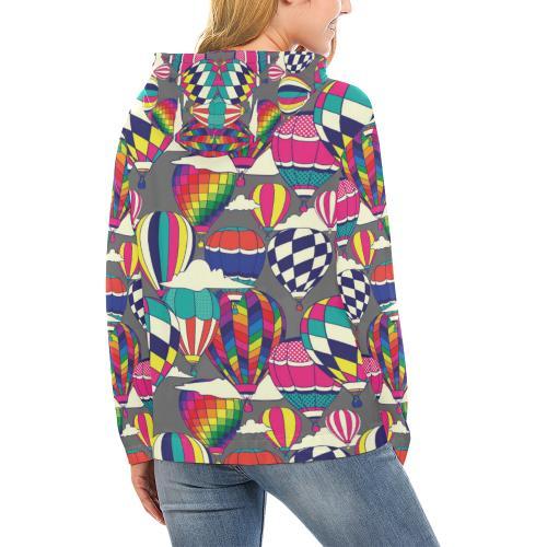 Colorful Hot Air Balloon Pattern Print Women Pullover Hoodie-grizzshop