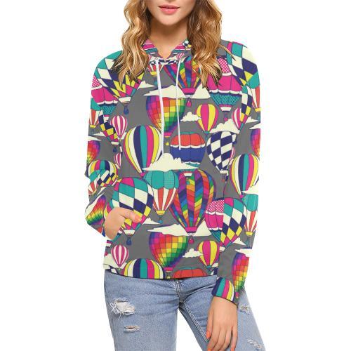 Colorful Hot Air Balloon Pattern Print Women Pullover Hoodie-grizzshop