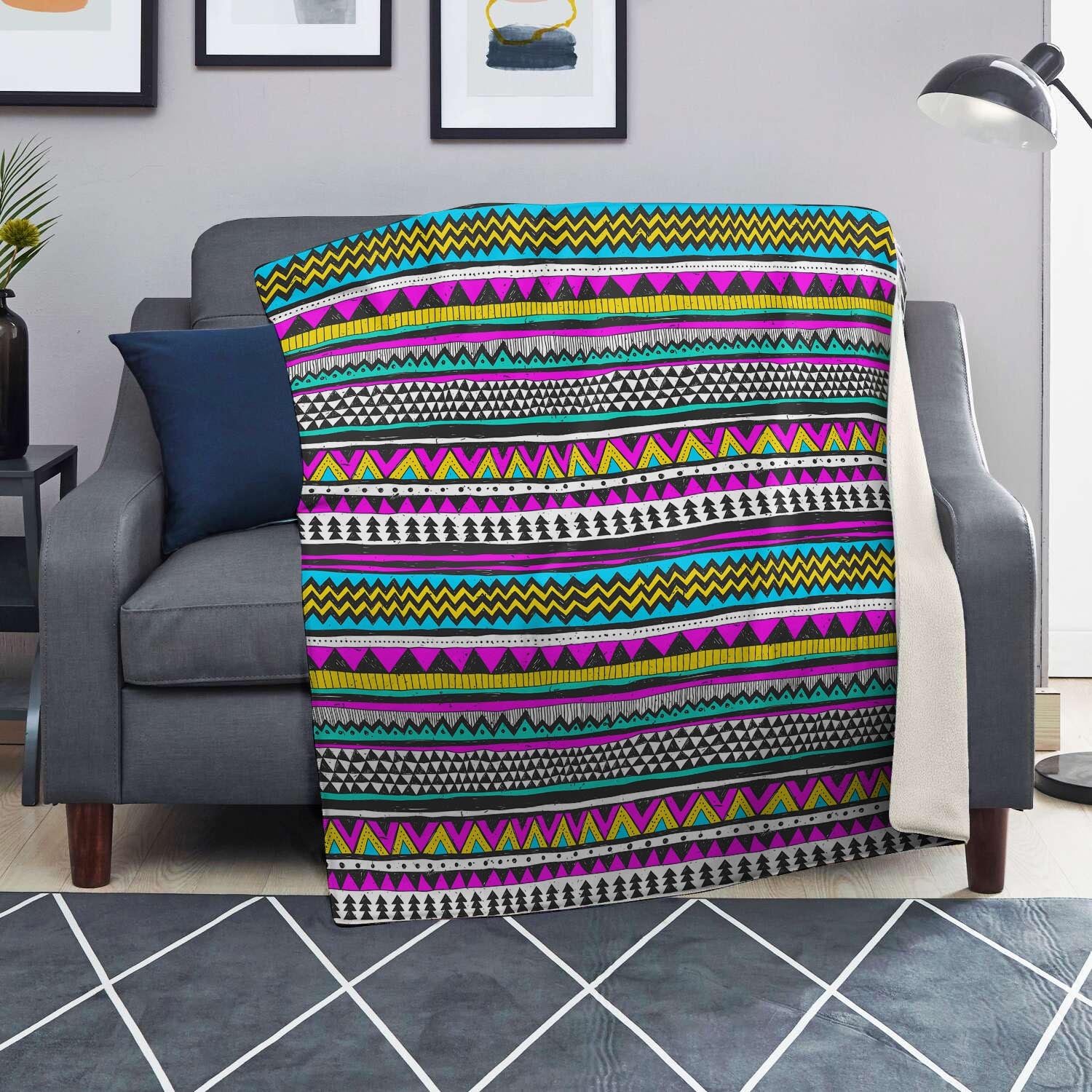 Black And White Doodle Tribal Aztec Print Blanket