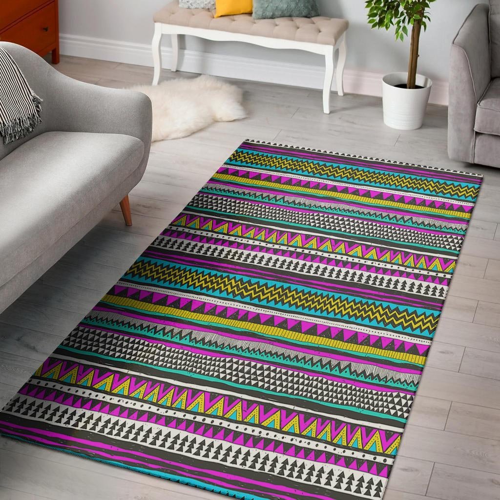 Colorful Indian Aztec Doodle Triangles Floor Mat-grizzshop