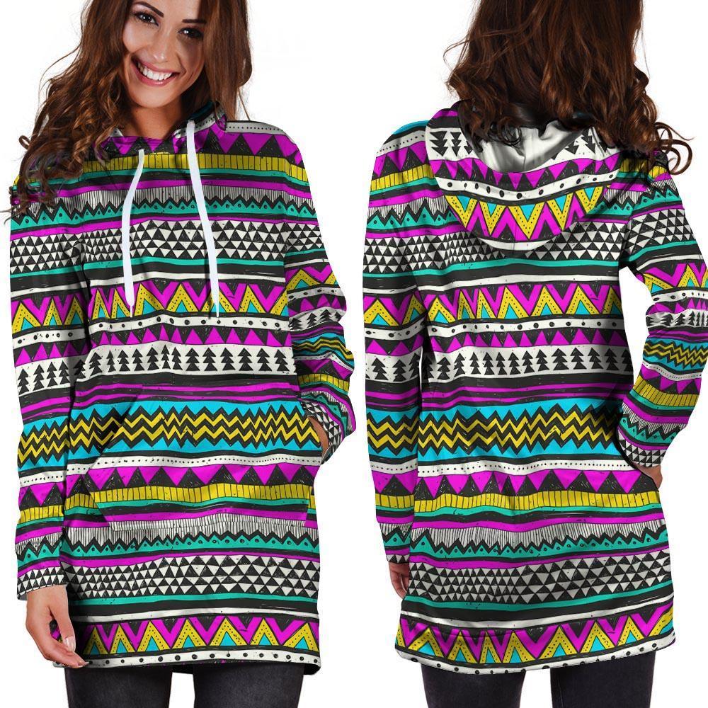 Colorful Indian Aztec Doodle Triangles Hoodie Dress-grizzshop