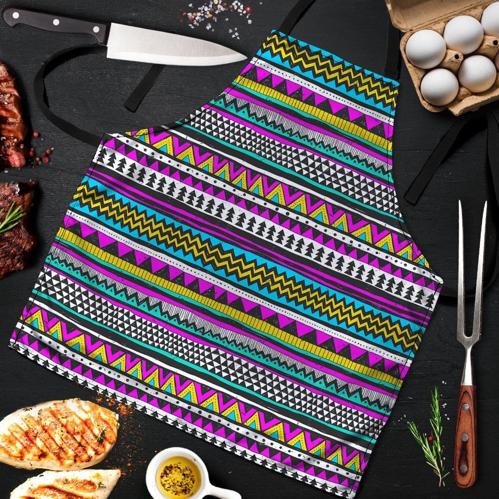 Colorful Indian Aztec Doodle Triangles Men's Apron-grizzshop