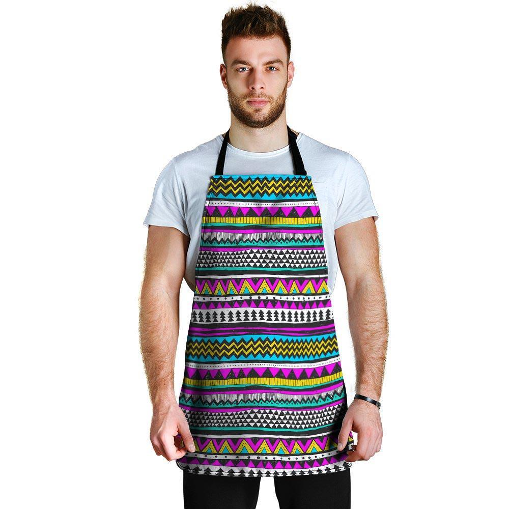 Colorful Indian Aztec Doodle Triangles Men's Apron-grizzshop