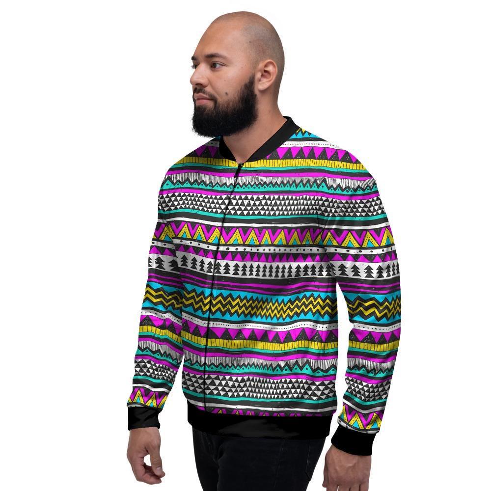 Colorful Indian Aztec Doodle Triangles Men's Bomber Jacket-grizzshop