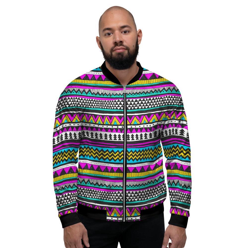 Colorful Indian Aztec Doodle Triangles Men's Bomber Jacket-grizzshop