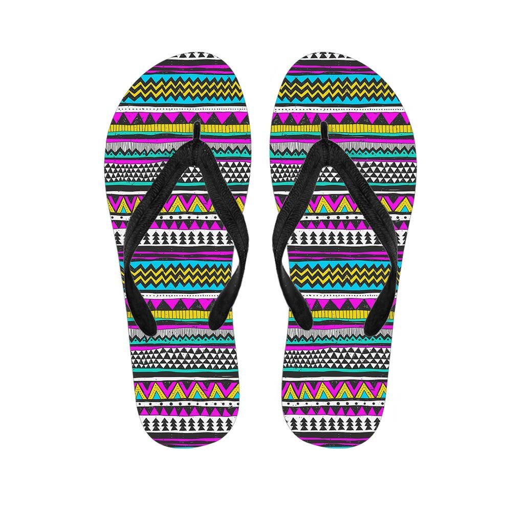 Colorful Indian Aztec Doodle Triangles Men's Flip Flops-grizzshop