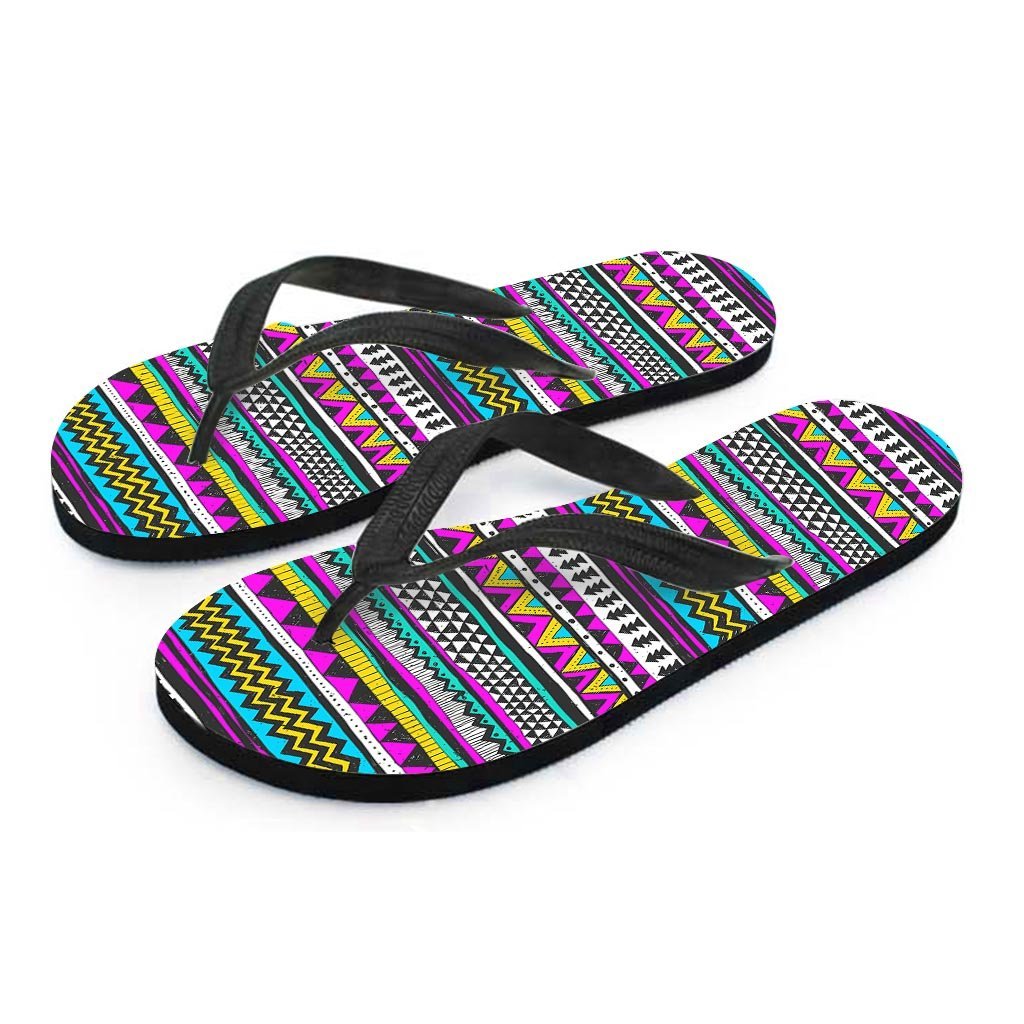 Colorful Indian Aztec Doodle Triangles Men's Flip Flops-grizzshop