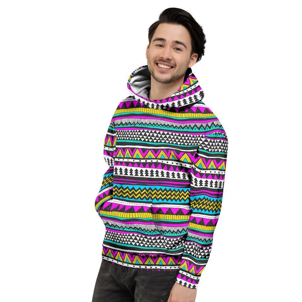 Colorful Indian Aztec Doodle Triangles Men's Hoodie-grizzshop