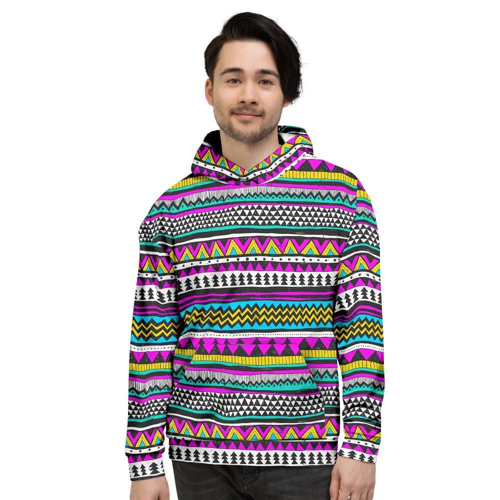 Colorful Indian Aztec Doodle Triangles Men's Hoodie-grizzshop