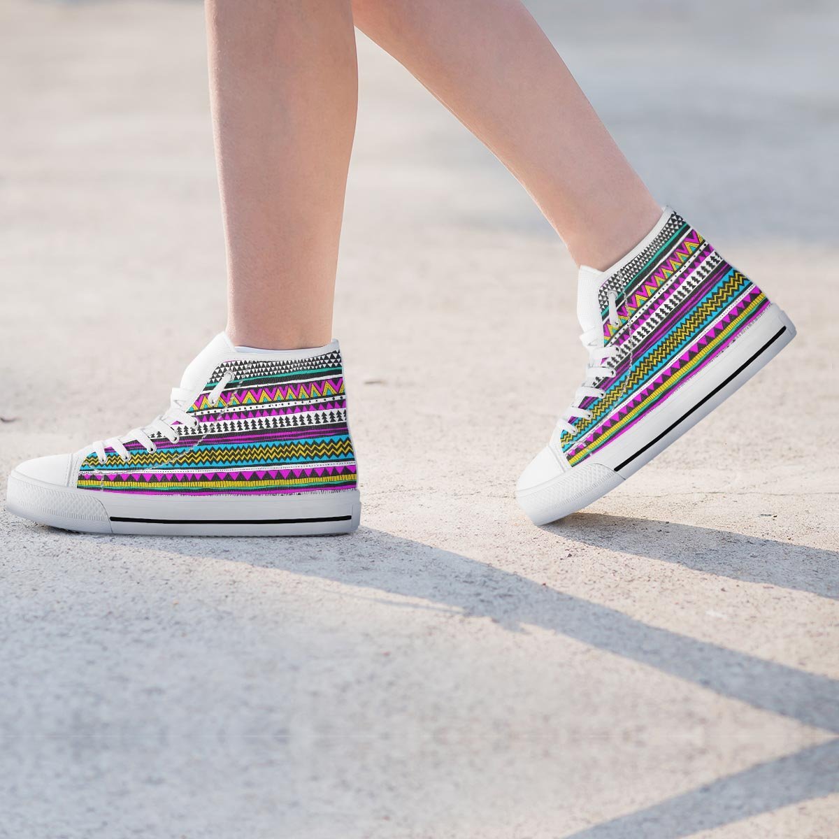Colorful Indian Aztec Doodle Triangles Women's High Top Shoes-grizzshop
